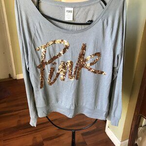 pink victoria secret women top gray ensemble sz med long sleeve nw